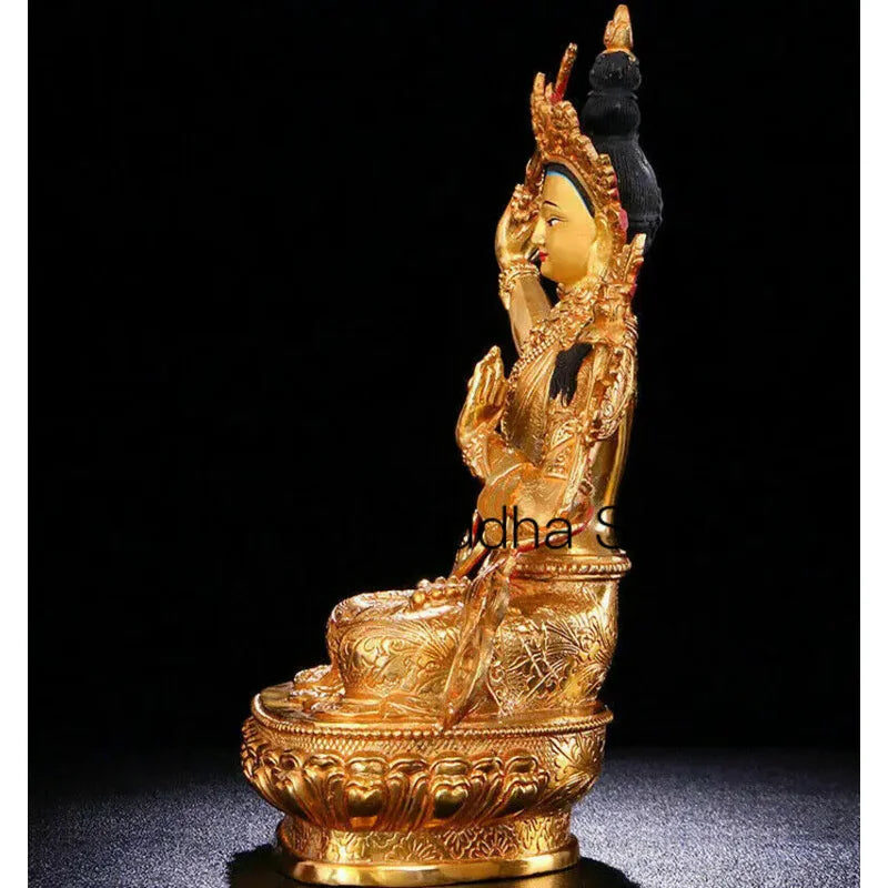8.5" Antique Handpainted bronze gilt Manjushri Buddha statue Bodhisattva Tara