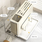 Kitchen Knife Holder Rack with Lid Stand and Chopstick Storage Magnetic Drain Design for Countertop Organization Use