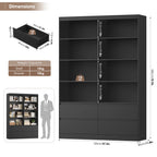 Getone Bookshelf 6 Tier Bookcase White with Drawers 8 Open Compartments Bookshelf Living Room Bookcase  Tall Shelving Unit Free Standing Display Cabinet for Office Home 180x120x30cm