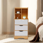 37*30*85cm White Nightstand 3 Drawers with Open Storage Cabinet, Nightstand Bedside Tables with Storage for Bedroom