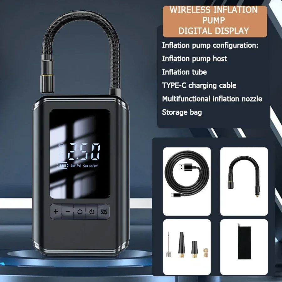 Car Mounted Inflation Pump Portable Mini Self-propelled Electric Tire Inflator Air Pump Handheld Wireless Charging