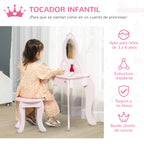 HOMCOM children's wooden dressing table for girls 3-6 years old mirror Stool 60x36x88cm