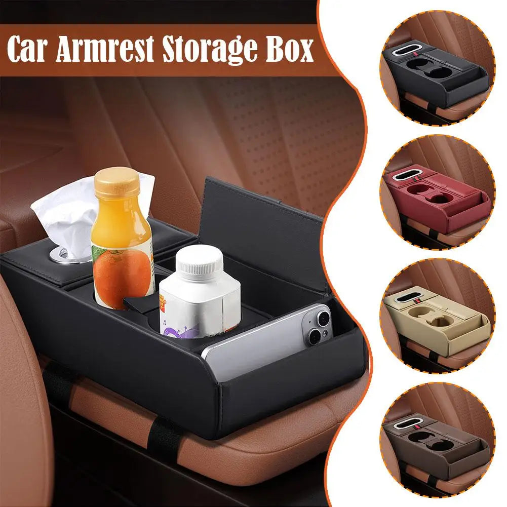 Car Armrest Box Heightening Pad Multifunctional Storage Box Water Cup Case Luxury Vehicle Storage Tissue Holder Organizer N3F6