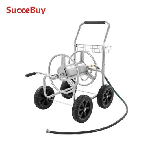 SucceBuy Hose Reel Cart Hold Up to 300 ft of 5/8’’ Hose Garden Water Hose Carts Mobile Tools with 4 Wheels Powder-coated Steel