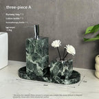 Luxury Marble Bath Set: Shampoo Bottles, Tray & Canister Organizer, Natural Stone Accessories for Home & Hotel Bathroom Decor