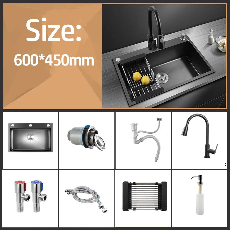 304 Stainless Steel Kitchen Sink Topmount Single Bowl Wash Basin For Home Fixture Drain Accessories Single Slot Kichen Sink