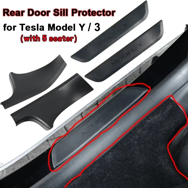 Front & Rear Door Sill Guards For Tesla Model Y ABS Inner Protector Cover Plate Trim Anti-Dirty Bumper Welcome Pedal Kick Pad