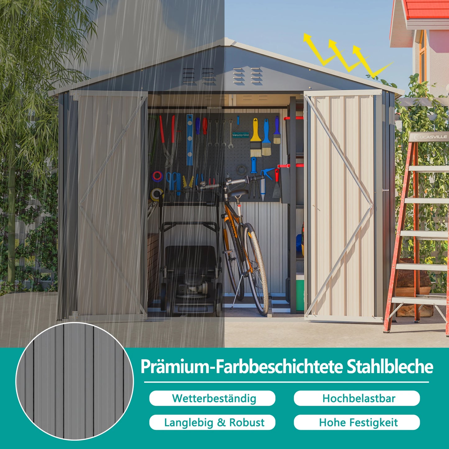 8x6FT Graues Metall-Tool-Shed mit Klapptür, Anthrazit-Farbe – Ideal für Gartengeräte und Werkzeugaufbewahrung