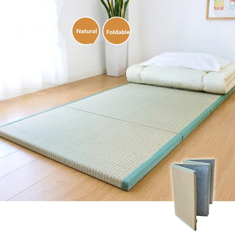 Natural Rushes Foldable Tatami Sleeping Mattress Straw Mat Yoga Meditation Mat Traditional Bed Mattress