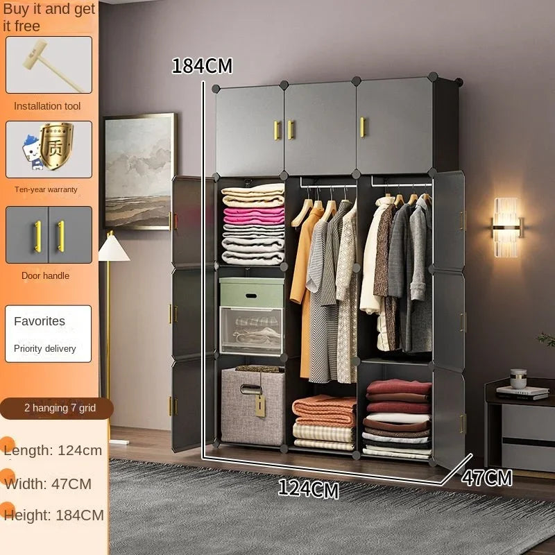 New Simple Wardrobe Clothes Assembly Plastic Collapsible Sturdy Dustproof Cabinets Dressers Cube Storage Locke Closet Furniture
