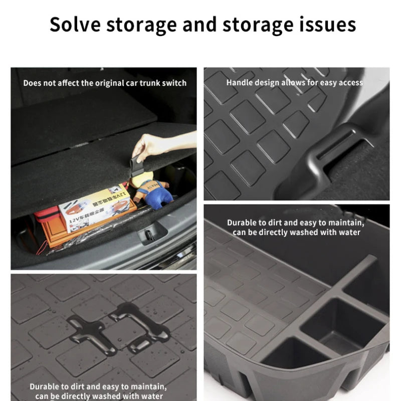Front & Rear Trunk Storage Box For Tesla Model Y 2024 Double-Deck Luggage Frunk Organizer Box Dustproof Cargo Multi-functional