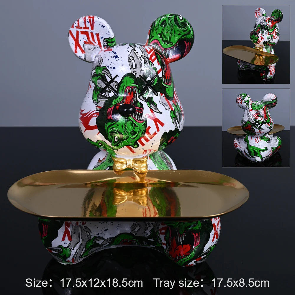 Interior Resin Colorful Bear with Tray for Keys Holder Table Decoration Accessories Animal Figurine Decorative Statues Home Gift