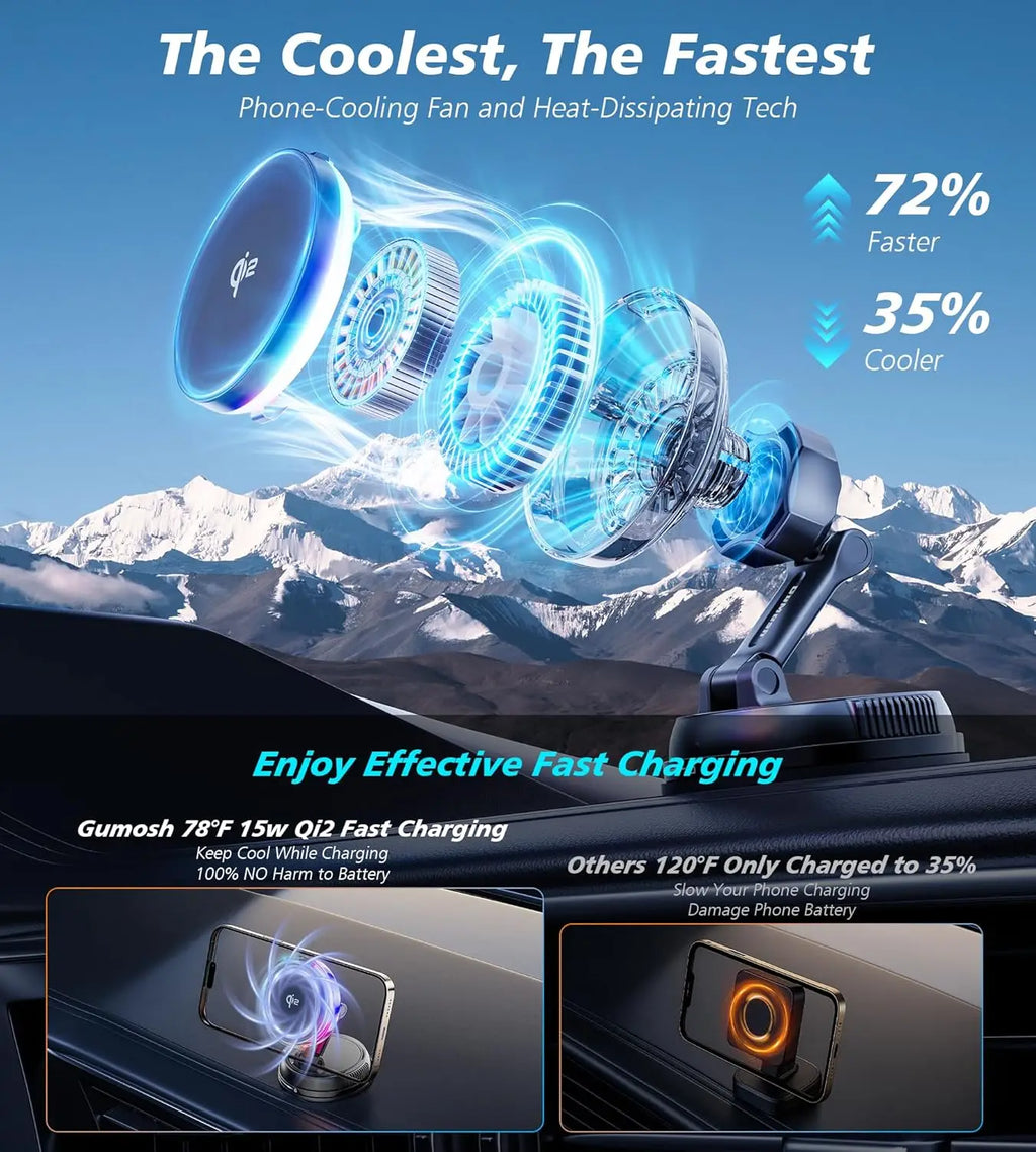 15W Qi2 MagSafe Car Mount with Cooling Fan