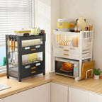 Kitchen Microwave Storage Rack Household Oven Integrated Dust-proof Bowl And Dish Drain Knife Holder Storage Rack