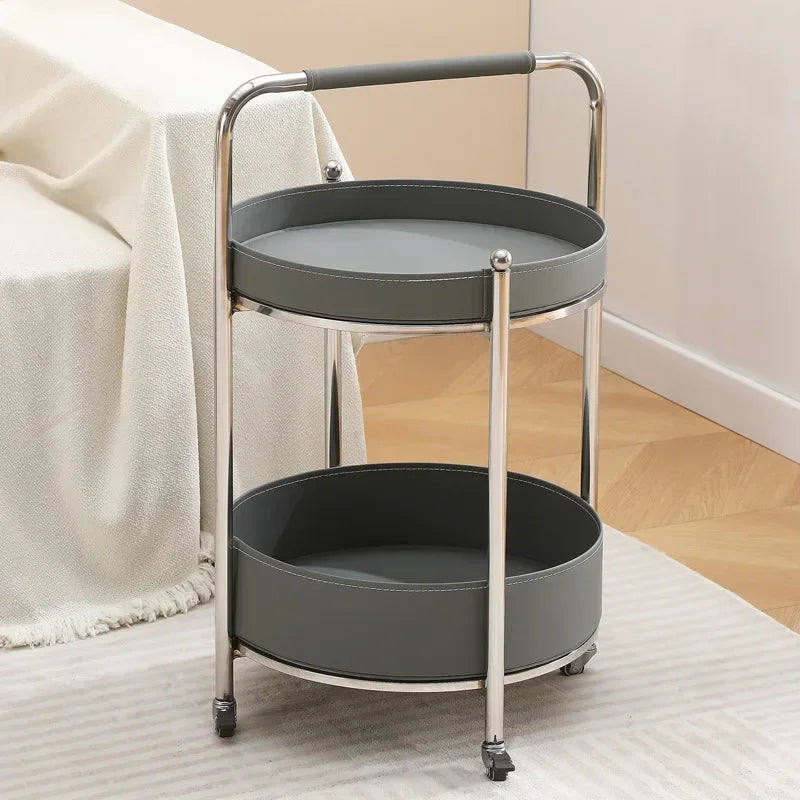 Creative Sofa Side Table with Storage, Internet Famous Coffee Table, Movable Leather and Stainless Steel Design, Modern