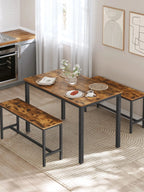 VASAGLE Dining Group, (set, 3 PCs), Kitchen Table 70x110x75 cm, 2 benches each 30x97x50 cm