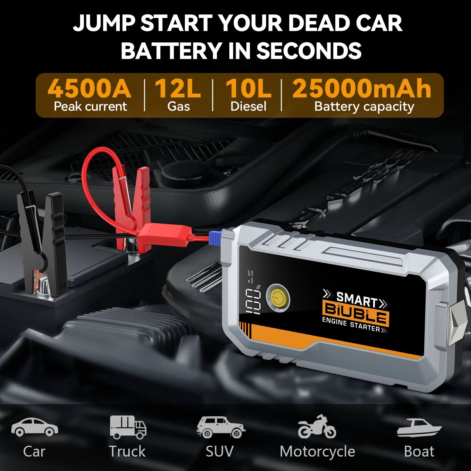 BIUBLE Jump Starter, 6000A Peak Portable 12V Car Battery Charger Jump