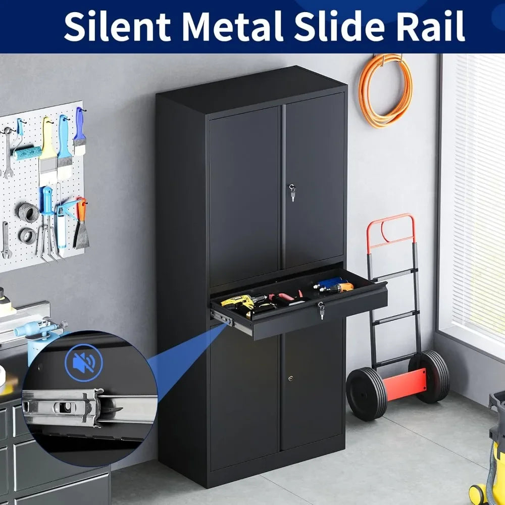 Metal Garage Storage Cabinet with Locking Doors and Adjustable Shelves, Tool Storage Cabinet with 1 Drawer - 71" Steel Cabinet