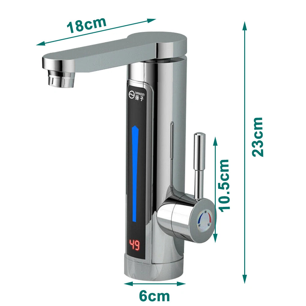 3300W Electric Faucet Electric Continuous Heater Ambient Light Temperature LED Display Instant Heating Water Tap Stainless Steel