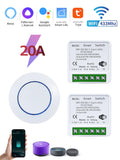 Tuya WiFi Smart Switch 16A 20A 100-240V Relay Controller RF433Mhz Wireless Remote Control Mini Round Panel Switch For LED Lamp