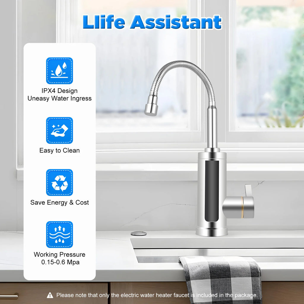 Kitchen Faucet with 360° Rotating Outlet, Hot & Cold Water Adjustment, Stainless Steel Pipe & LED Temperature Display