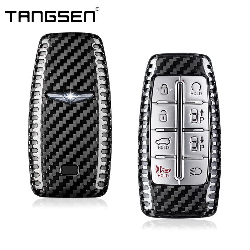Carbon Fiber Car Key Case Cover Compatible For Genesis G70 G80 G90 GV70 GV80 GV90 Smart Remote Shell Auto