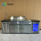 Customized Modular Outdoor Kitchen Island with Gas Grill Marble Table Wine Fridge Sink Cabinet Storage for Villa Patio