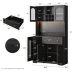 71" Kitchen Pantry Cabinet with Microwave Shelf & Door Shelves, Kitchen Hutch with Outlet & LED Light, Wood Pantry Storage