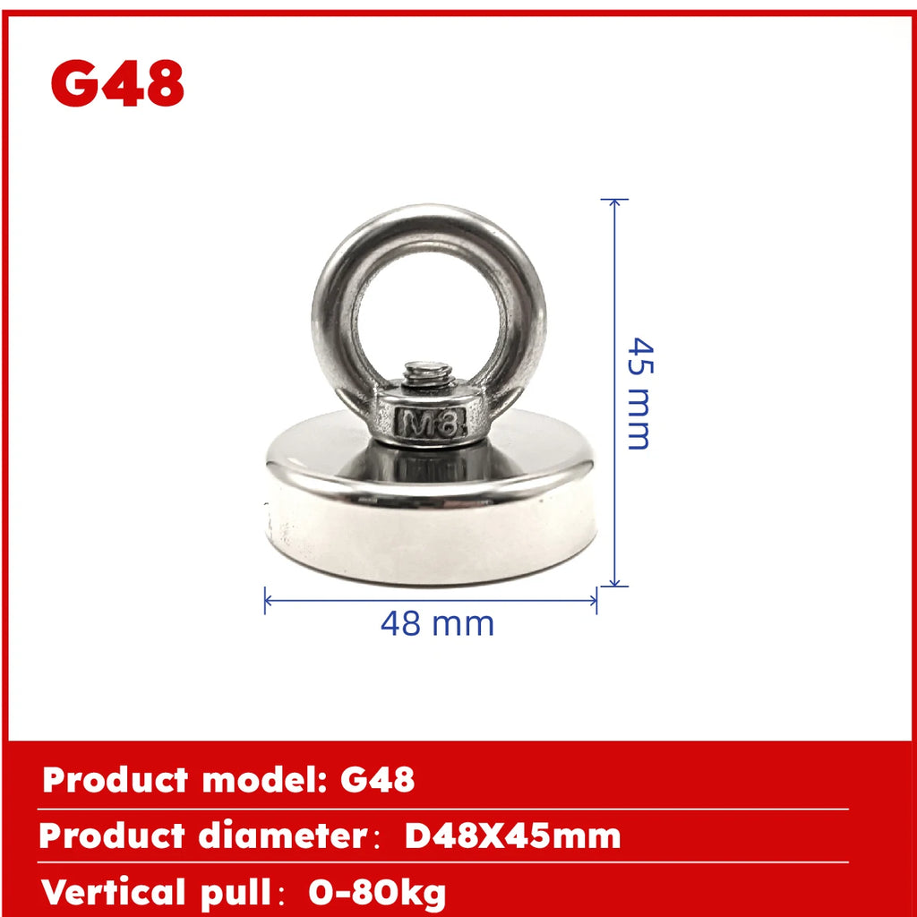 Super Strong Neodymium Fishing Magnet Hook N52 Heavy Duty Rare Earth Magnet With Countersunk Hole Eyebolt 16-90mm Salvage Magnet