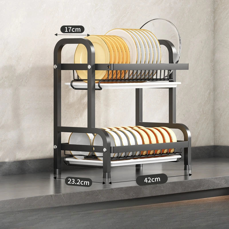 Kitchen Dish Drying Rack Countertop Organizer with Utensil Holder Cutting Board & Spice Rack