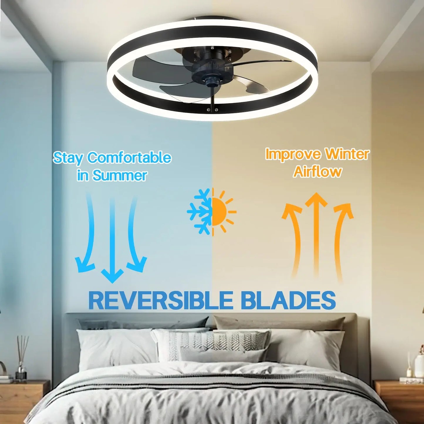 Jelena Silent Ceiling Fan with Remote Control and APP Dimming 6-speed Adjustment LED Fan Light Bedroom Living Room Decoration