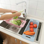 Kitchen Portable Adjustable Dish Drainer Sink Drain Basket Washing Vegetable Fruit Plastic Drying Rack Accessories Supplies