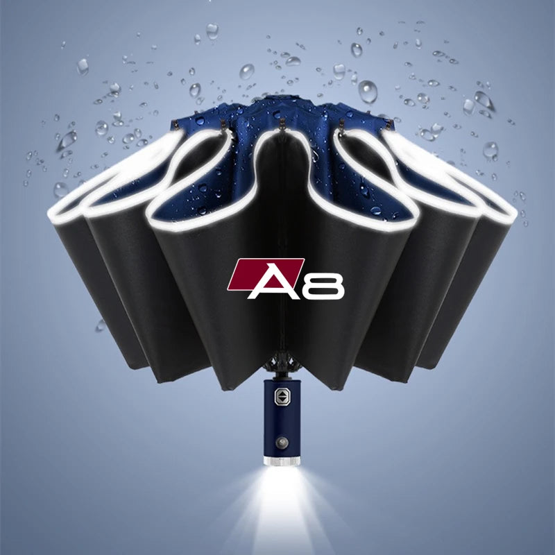 Car Umbrella With LED Flashlight Reflective Stripe Reverse Umbrella for audi sport RS A1 A3 A4 B7 B8 A5 A6 A7 A8 Q3 Q5 Q7 Q8 TT