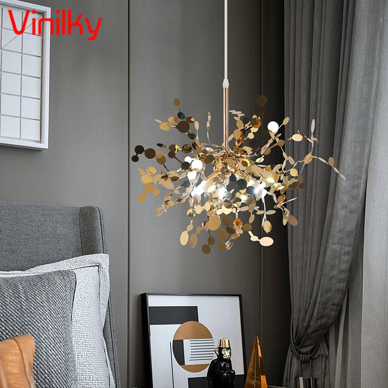 Nordic LED Stainless Steel Pendant Lamp Indoor Dcora Bedroom LED Chandelier Lighting Fixtures for Living Room Gold /Silvery New