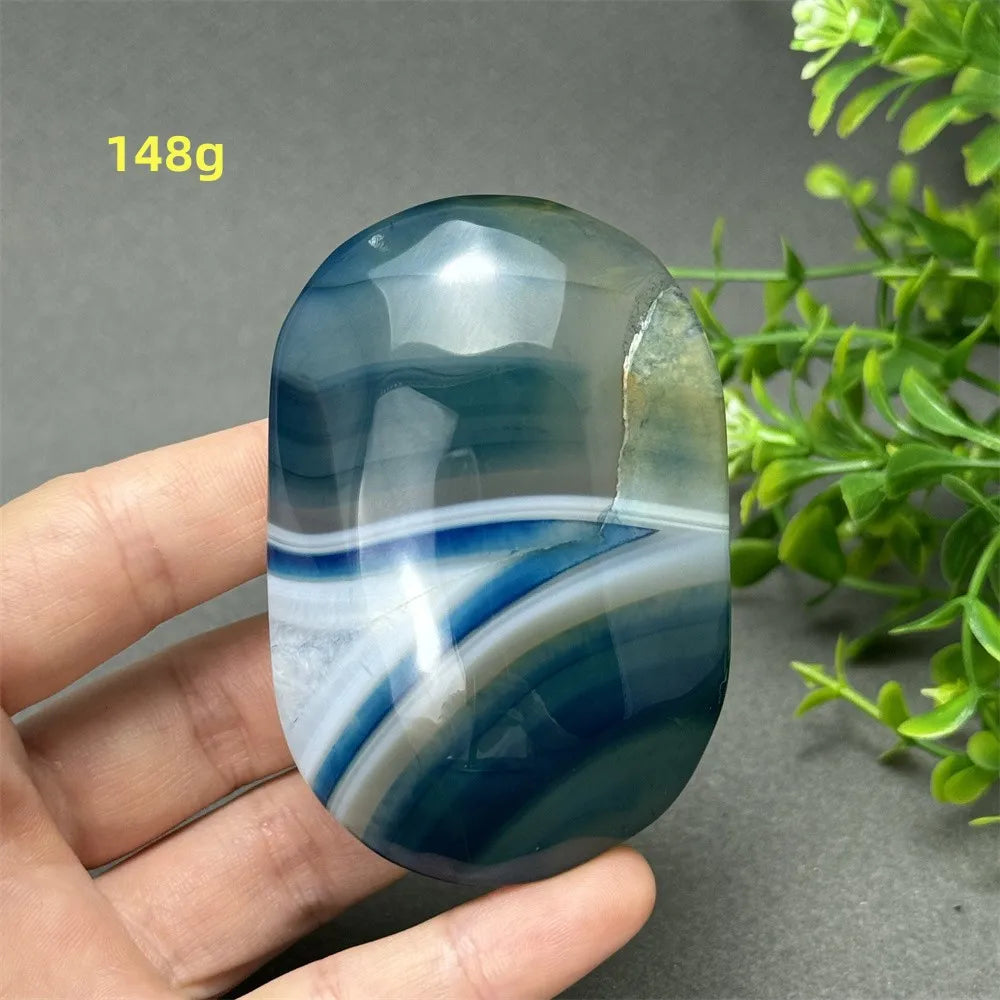 Natural Blue Agate Palm Play Healing Spiritual Meditation Chakra Witchcraft Prayer Energy Feng Shui Home Decor Gift