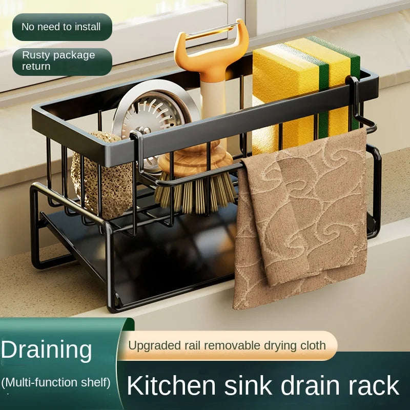 Kitchen stainless steel shelf, sponge drain rack, sink drainage rack, dishwashing supplies, dishcloth storage, drainage rack