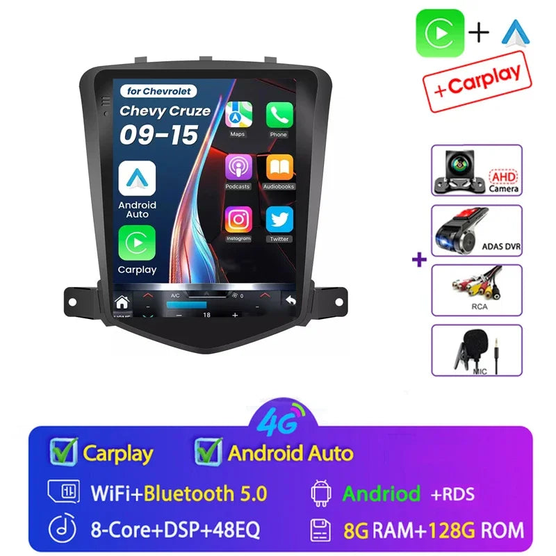4G+64G Stereo Android 15 For Chevrolet Cruze J300 2008-2014 for Tesla Style Car 4G GPS Navi Player Radio Carplay 2 Din Autoraido