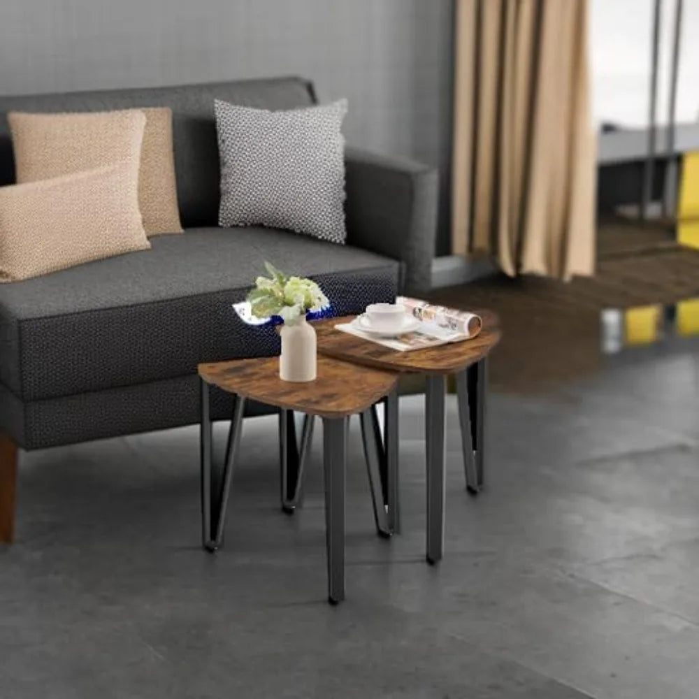 Nesting Coffee Tables, End Tables Set of 2 for Living Room Bedroom, Industrial Small Stacking Side Tables with Metal Frame for