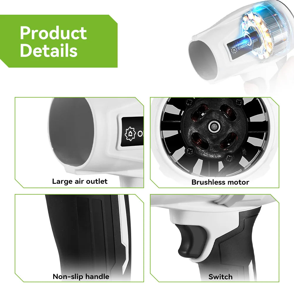 ONEVAN 2000W Brushless Cordless Electric Turbo Blowers 15000RPM Handheld Snow Dust Air Blowing Power Tool For Makita Battery Pin