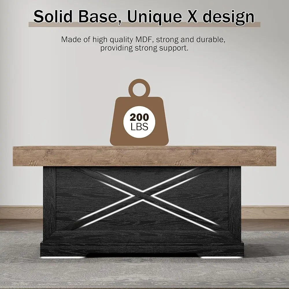 Coffee Table For Living Room Wood Farmhouse Style Center Table 39 H Rec Rustic Cocktail Table, Easy Assembly Home Office Accent