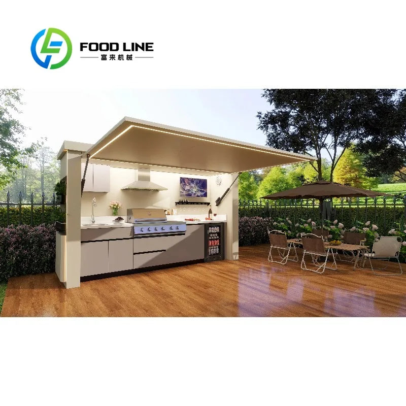 Customized Outdoor Kitchen Sink Station Luxury 304 Stainless Steel with Storage Cabinet and Built In Insulated Cooler Unit