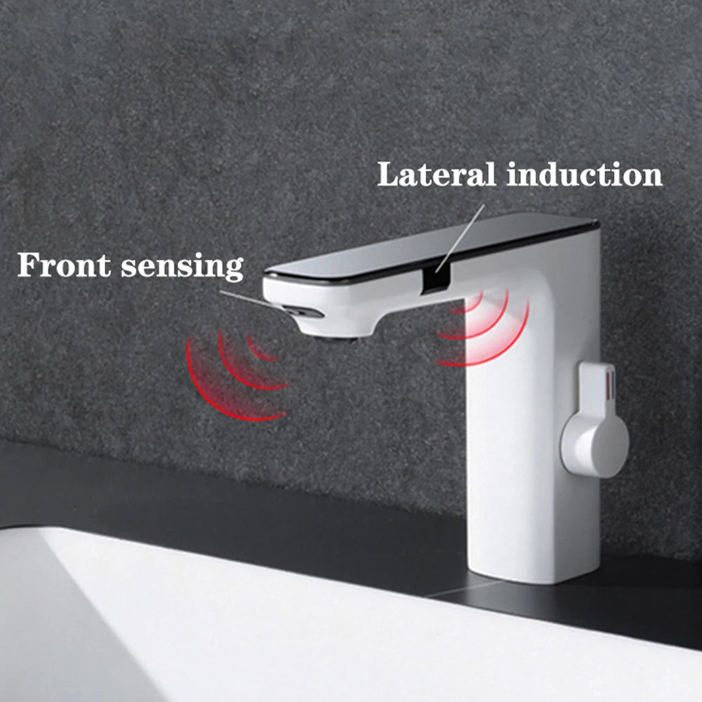 White Smart Dual Sensor Basin Faucet - Hot/Cold Deck Mount