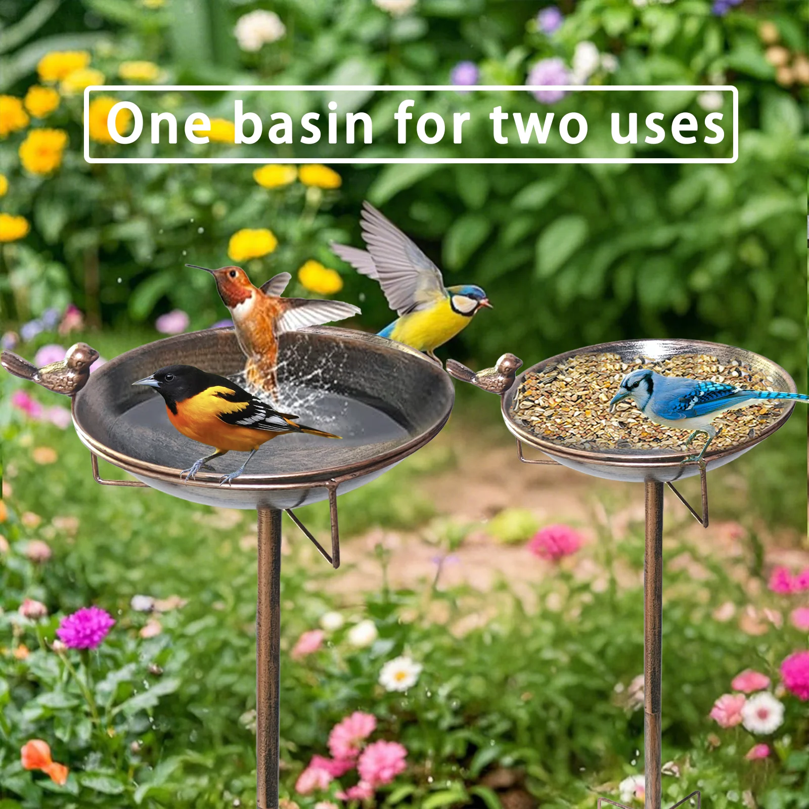 Metal Bird Bath for Outdoor, Vintage Birdbaths & Birdfeeder, Iron Bowl with Stake Birdbaths Garden Yard Lawn Decor