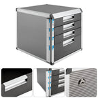Silver Metal Drawer Box Lockable 4 Compartments DIN A4 Aluminium Alloy Document Storage Box Robust Organiser Box Document Box