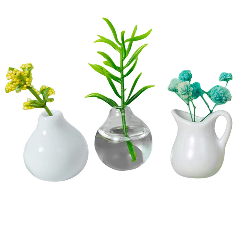 3-14pcs Set Mini Ceramics Vase Fridge Magnets Label Mini Bonsai Magnet Button Potted Simulation Flower Vase Refrigerator Message