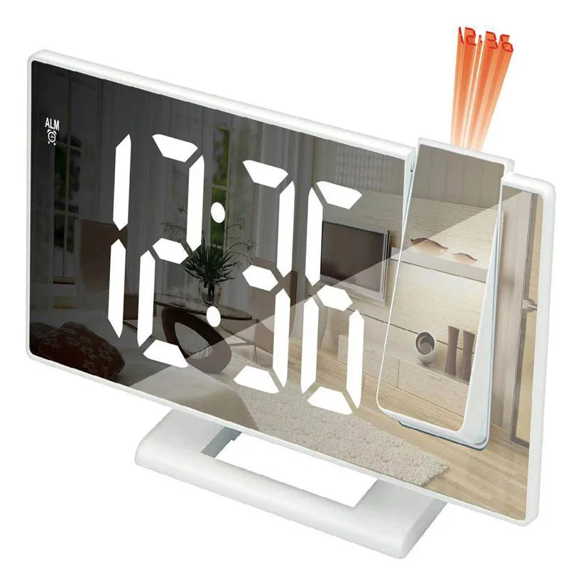 LED Digital Alarm Clock Specular Surface Electronic Desk Clock With Projection Time Temperature Clock Bedroom Bedside Decoration