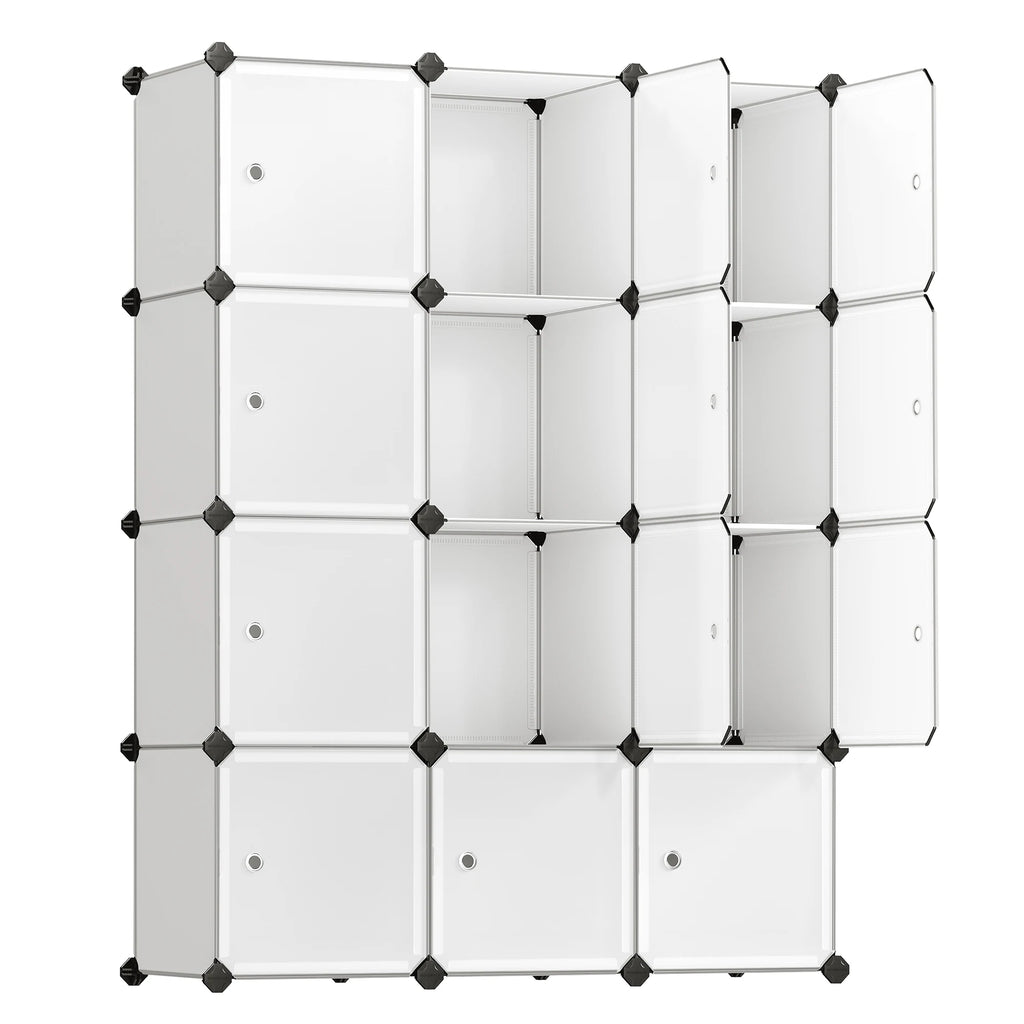 SONGMICS 12-Cube Storage Unit, Shoe Rack, Stackable Cubes, Plastic Closet Cabinet, Wardrobe, with Doors