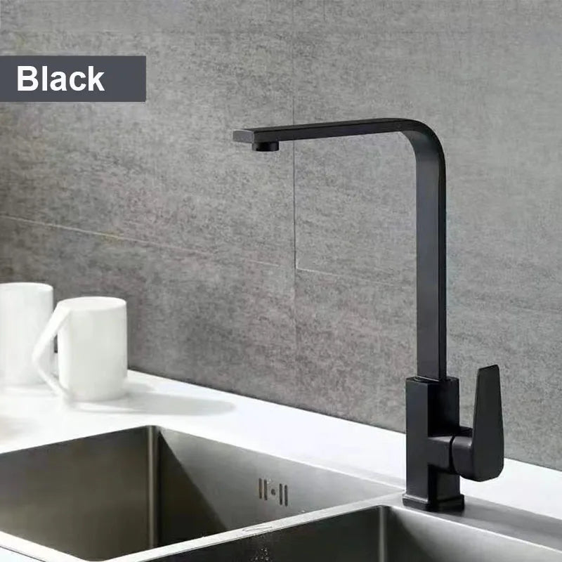 Black/silver Kitchen Faucets 7-shaped Copper Alloy Kitchen Hot And Cold Mixing Faucet Single Handle Deck Mounted