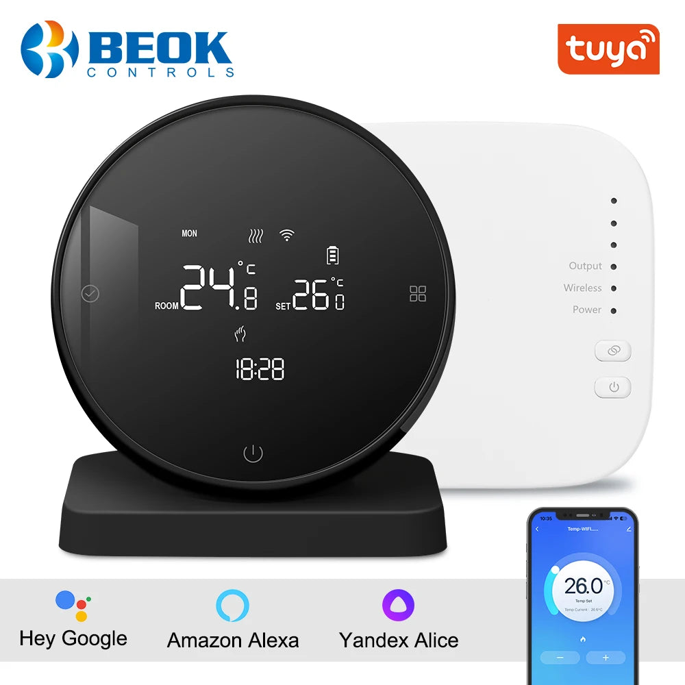 Beok Wireless Thermostat for Gas Boiler Tuya Smart WIFI Temperature Controller with Receiver Battery Thermoregulator Alice