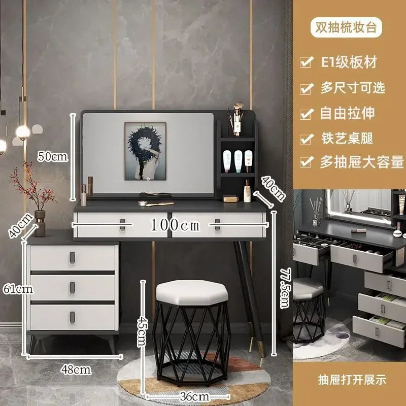 Luxury Dressing Table Comfortable Vanity Makeup Desk LED Large Mirror Drawer for Bedroom Wood Furniture Chest of Drawers Home
